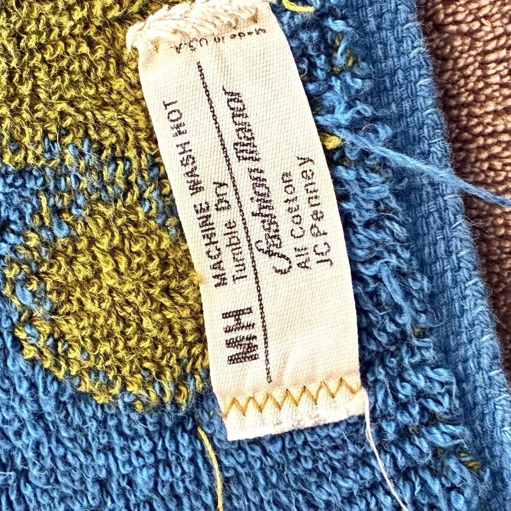 2 Vintage JC Penney Fashion Manor Bath Hand Towel Set MCM Blue Avocado Olive